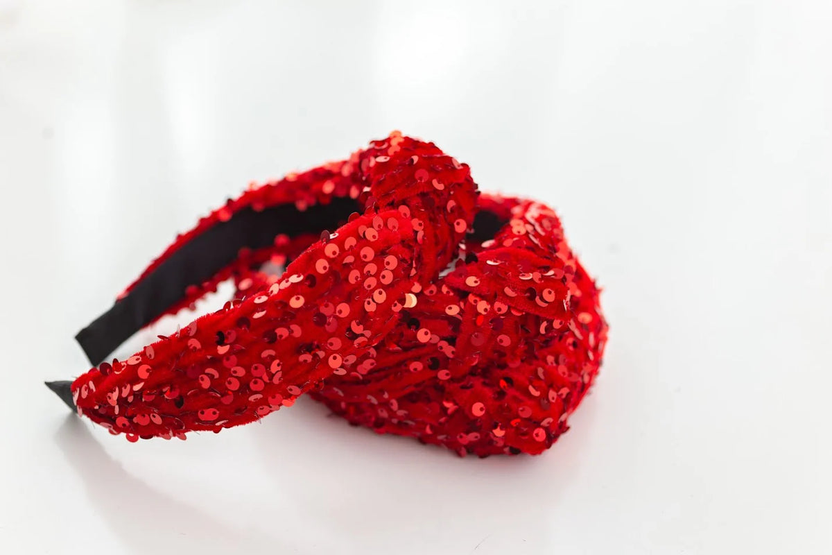 Sequin Velvet Headband - Red