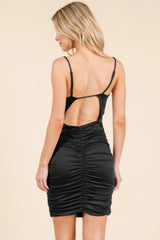 All Around Ruching Double Layered Open Back Dress