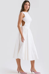 Cindy White Twill Midi Sundress