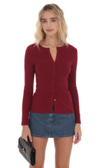 Ribbed Long Sleeve Top in Maroon