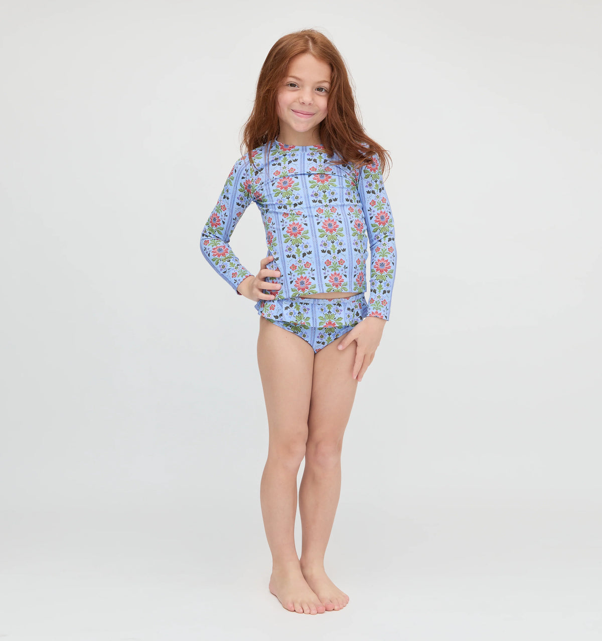 Couturebud The Baby Ariel Rashguard Set - Blue Floral Block Stripe