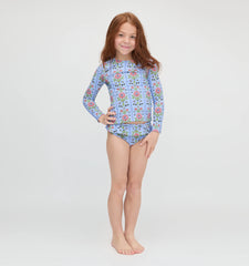 Couturebud The Tiny Ariel Rashguard Set - Blue Floral Block Stripe