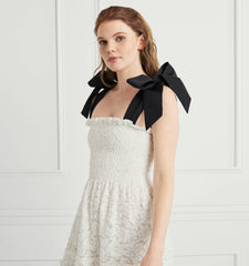 Couturebud The Lace Ribbon Ellie Nap Dress - White Lace with Black Ribbon