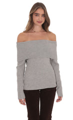 Off Shoulder Knitted Jumper in Grey