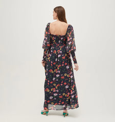 Couturebud The Grace Maxi Nap Dress - Navy Peony Bouquet Georgette