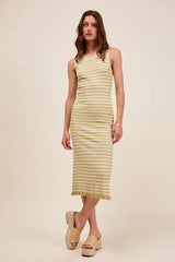 SO ME Stripe Sleeveless Sweater Knit Maxi Dress With Ruffled Hem