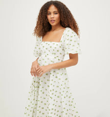 Couturebud The Organza Matilda Dress - Olive/Coral Floral Jacquard