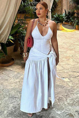 V-Neck Bodysuit Wrap Skirt Set