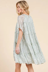 Lime 'N' Chili Ditsy Floral Print Sheer Ruffle Detail Mini Dress