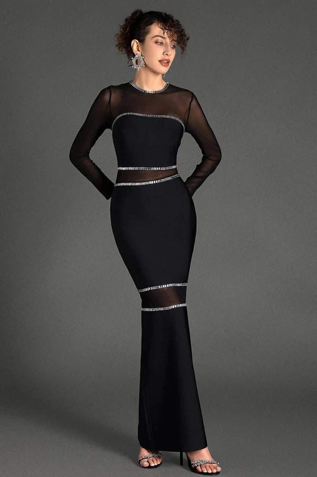 Boyle Black Mesh Bandage Dress