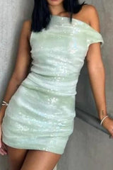 Sheila Asymmetrical Sequin Mini Dress