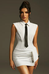 Lazaro Folded Collar Bow Mini Dress