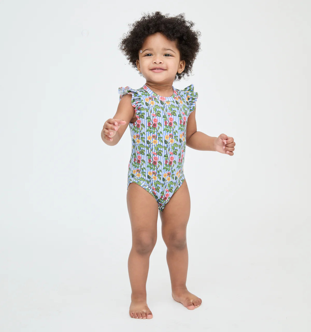Couturebud The Jillee Ruffle Onesie - Geranium Stripe