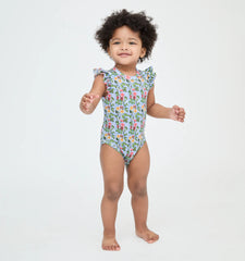 Couturebud The Jillee Ruffle Onesie - Geranium Stripe