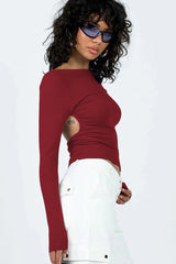 Backless Round Neck Long Sleeve Blouse