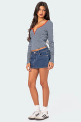 Buttoned Striped Long Sleeve T-Shirt