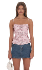 Sequin Floral Open back Top in Pink