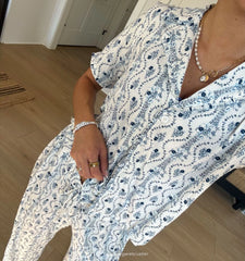 Couturebud The Marina Pajama Set - Blue Vine Stripe