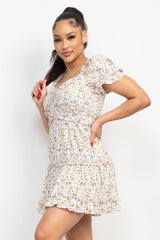 Ruffled Floral Puff Sleeve Dress