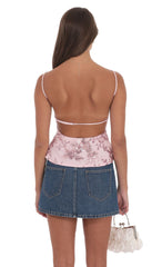 Sequin Floral Open back Top in Pink