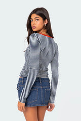 Buttoned Striped Long Sleeve T-Shirt