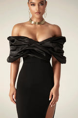 Presley Crepe Ruffle Shoulder Gown Dress