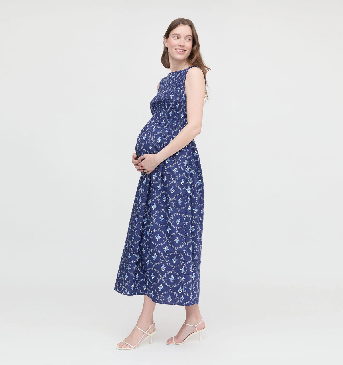 Couturebud The Maternity Cosima Nap Dress - Navy Trellis
