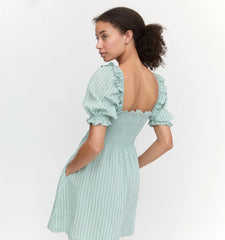 Couturebud The Scarlett Mini Nap Dress - Sage Green Tonal Seersucker
