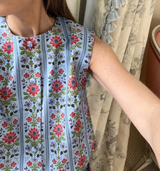 Couturebud The Rosalie Top - Blue Floral Block Stripe