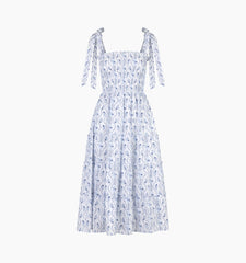 Couturebud The Ribbon Ellie Nap Dress - Blue Vine Stripe