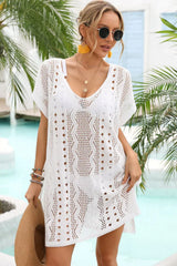 Openwork Plunge Dolman Sleeve Cover Up Dress