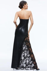 Faux Leather Gown with Lace Detail