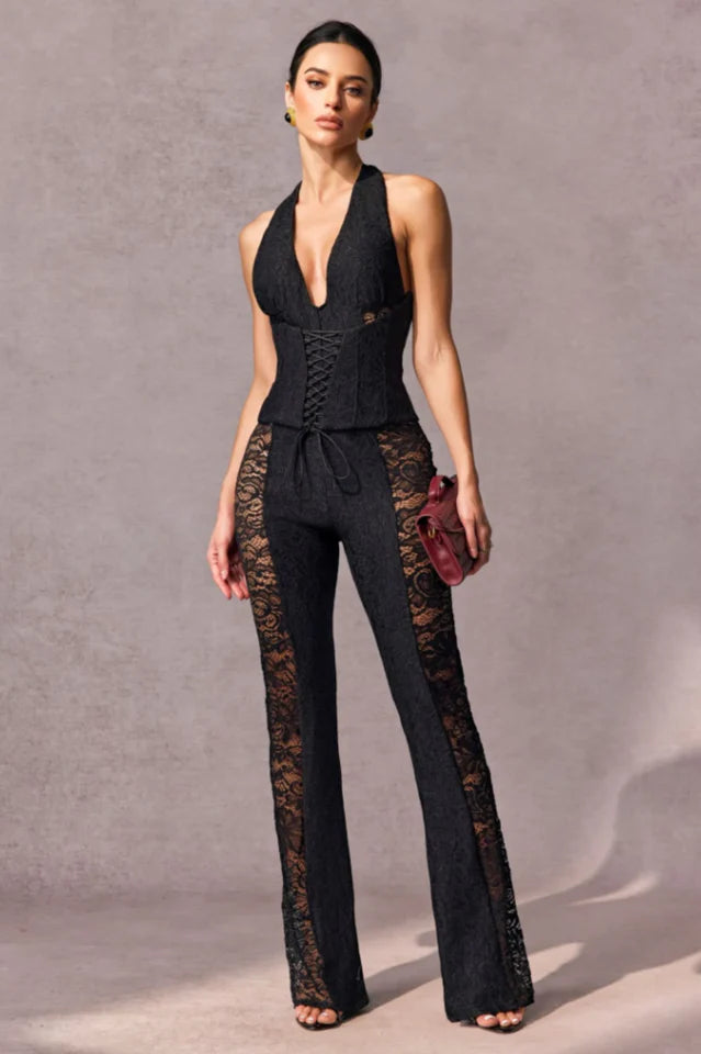 Martha Halter Neck Sheer Lace Jumpsuit