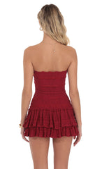 Red Strapless Lace Ruffle Dress