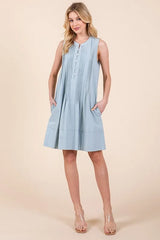 Lime 'N' Chili Denim Pintuck Detail Sleeveless Midi Dress