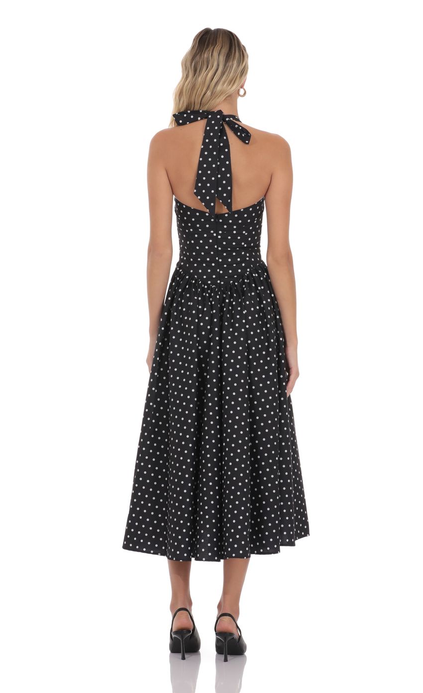 Black Polka Dot Halter Midi Dress