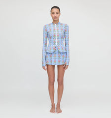 Couturebud The Riley Pool Skirt - Blue Floral Block Stripe