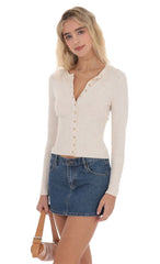 Heathered Cream Cinched Knit Cardigan