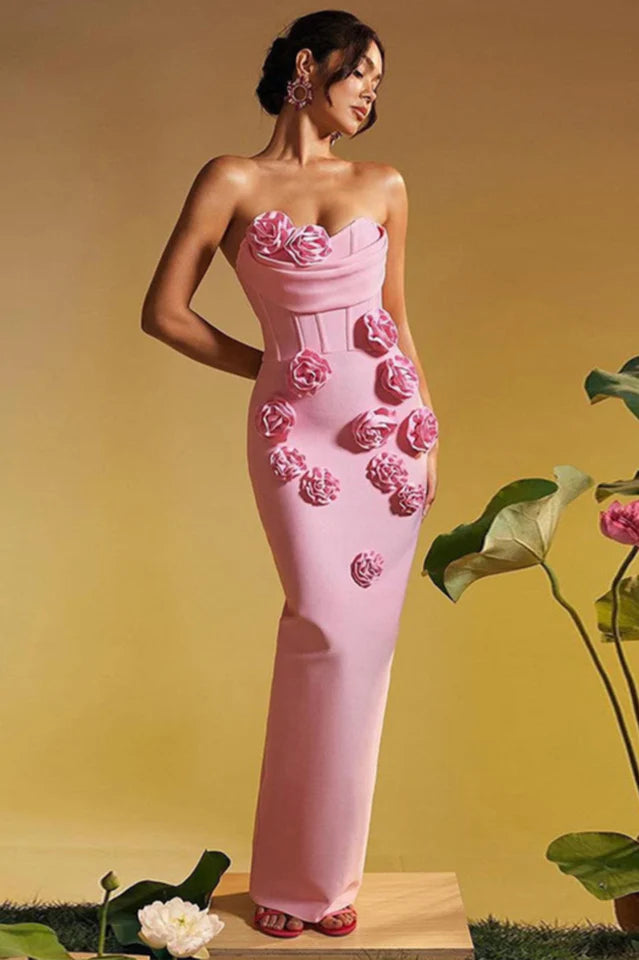 Marwond Corset Strapless 3D Floral Dress
