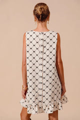 SO ME Texture Bow Printed Mini Ruffle Dress