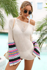 Rainbow Stripe Boat Neck Cover Up