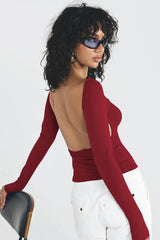 Backless Round Neck Long Sleeve Blouse