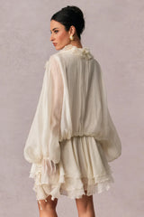 Olive Puff Sleeve Tiered Mini Dress