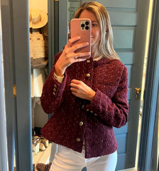 Couturebud The Valentina Jacket - Burgundy Tweed