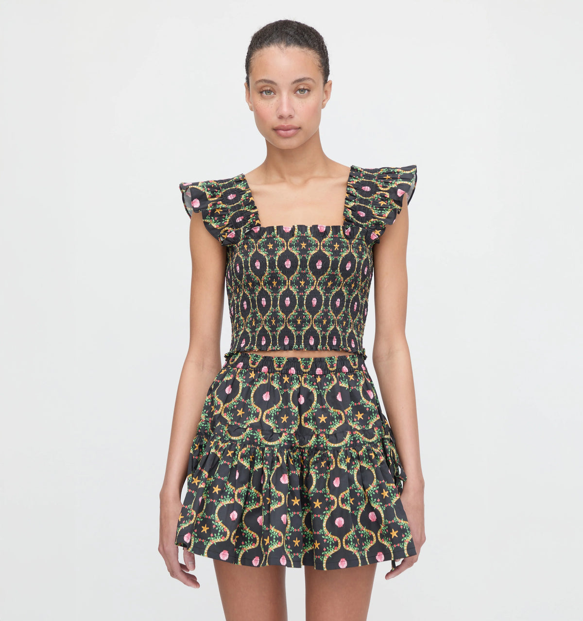 Couturebud The Cropped Paz Top - Black Cisco Trellis