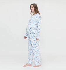 Couturebud The Maternity Olivia Pajama Set - Blue Botanical