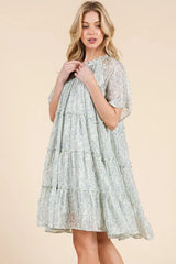 Lime 'N' Chili Ditsy Floral Print Sheer Ruffle Detail Mini Dress