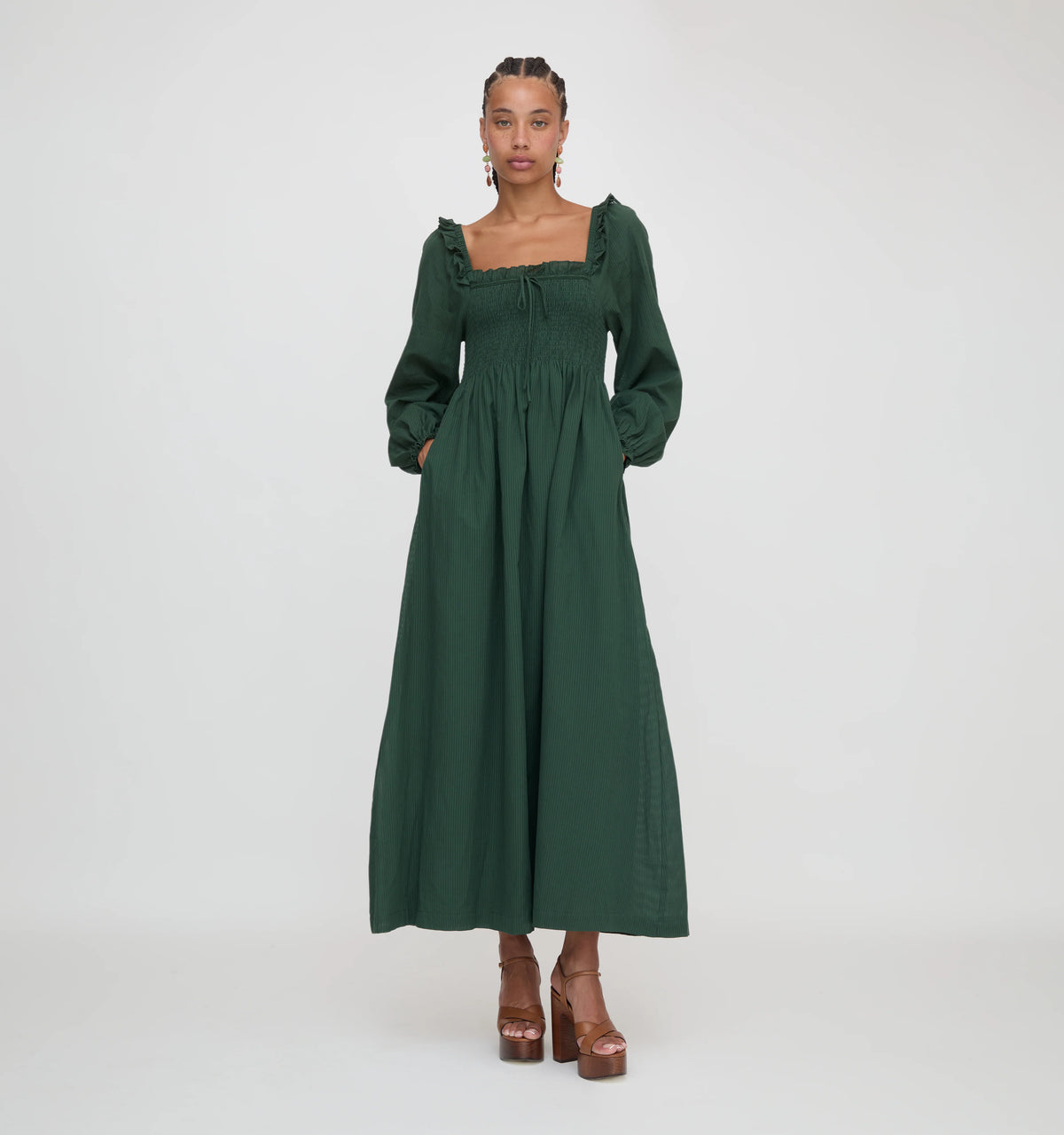 Couturebud The Scarlett Long Sleeve Nap Dress - Green Shadow Stripe