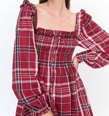 Couturebud The Scarlett Long Sleeve Mini Nap Dress - Crimson Tartan