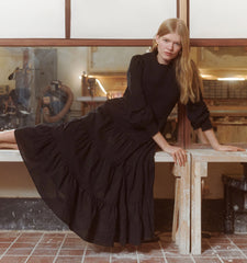 Couturebud The Viviana Nap Dress - Black Linear Swiss Dot